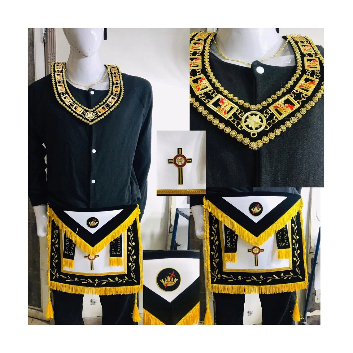 Masonic Regalia Knight Templar Apron And Collar Black Velvet
