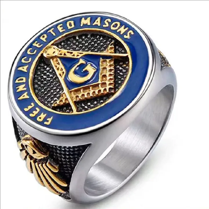 Men's Vintage Masonic Oval Signet Ring Stainless Steel Ring